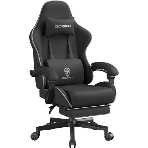 Dowinx Gaming Stuhl Tasche Frühling Kissen, Atmungsaktiver Bürostuhl aus Hochwertigem Stoff, Ergonomischer PC-Stuhl mit Kopfstütze, Drehbarer Schreibtischstuhl mit Fußstütze (Schwarz) von Dowinx