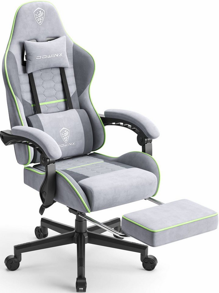 Dowinx Gaming-Stuhl Taschenfederkissen mit Kopfstützenmassage, ergonomisches Design, mit Fußstütze, Grau von Dowinx