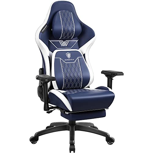 Dowinx Gaming Stuhl mit 4D-Armlehnen, Ergonomischer Gamer Stuhl mit Fußstütze Bürostuhl PU Leder, Bequeme Lordosenstütze Groß und hoch Gaming Sessel 180KG Blau von Dowinx