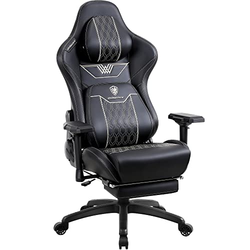 Dowinx Gaming Stuhl mit 4D-Armlehnen, Ergonomischer Gamer Stuhl mit Fußstütze Bürostuhl PU Leder, Bequeme Lordosenstütze Groß und Hoch Gaming Sessel 180KG Schwarz von Dowinx