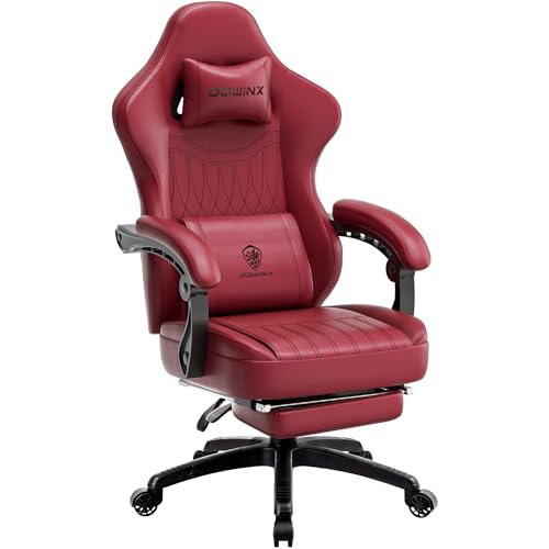 Dowinx Gaming Stuhl mit Frühling Kissen,Racing Gamer Stuhl mit Massage, Ergonomischer Gaming Sessel mit Fußstütze Bürostuhl PU Leder Rot von Dowinx