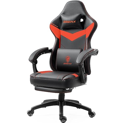 Dowinx Gaming Stuhl mit Taschenfederkissen, Massage Gaming Sessel mit Fußstütze, Ergonomischer Racing Gamer Stuhl 150 kg Belastbarkeit, Rot von Dowinx