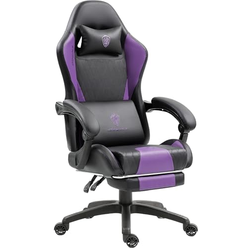 Dowinx Gaming Stuhl mit Taschenfederkissen, Massage-Gaming Stuhl aus Leder mit Kopfstütze, Ergonomischer Computerstuhl mit Fußstütze 290LBS, Lila von Dowinx