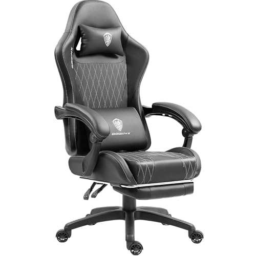 Dowinx Gaming Stuhl mit Taschenfederkissen, Massage-Gaming Stuhl aus Leder mit Kopfstütze, Ergonomischer Computerstuhl mit Fußstütze 290LBS, Schwarz von Dowinx
