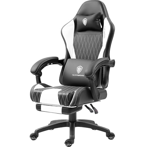 Dowinx Gaming Stuhl mit Taschenfederkissen, Massage-Gaming Stuhl aus Leder mit Kopfstütze, Ergonomischer Computerstuhl mit Fußstütze 290LBS, White Dowinx Gaming Stuhl mit Taschenfederkissen, Massage-Gaming Stuhl aus Leder mit Kopfstütze, Ergonomischer Computerstuhl mit Fußstütze 290LBS, White von Dowinx