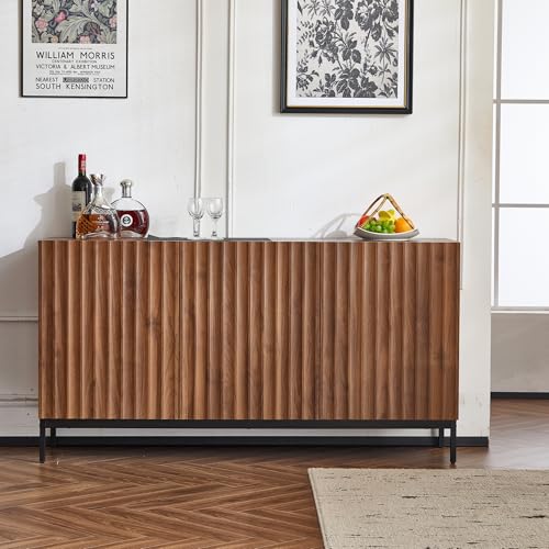 150x40x80cm Eiche dunkel gemasert, Sideboard, Mid-Century Modern Dekoschrank, 3 Türen, welliges 3D-Design, verstellbare Einlegeböden, Kippsicherung 150x40x80cm Eiche dunkel gemasert, Sideboard, Mid-Century Modern Dekoschrank, 3 Türen, welliges 3D-Design, verstellbare Einlegeböden, Kippsicherung von Doyisy