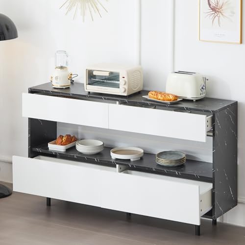 Doyisy 150 x 35 x 89,5cm Sideboard in schwarzem Marmor-Design mit offenem Stauraum, 4 Schubladen und LED-Beleuchtung, Stabiler Metallrahmen und Kippschutz Doyisy 150 x 35 x 89,5cm Sideboard in schwarzem Marmor-Design mit offenem Stauraum, 4 Schubladen und LED-Beleuchtung, Stabiler Metallrahmen und Kippschutz von Doyisy