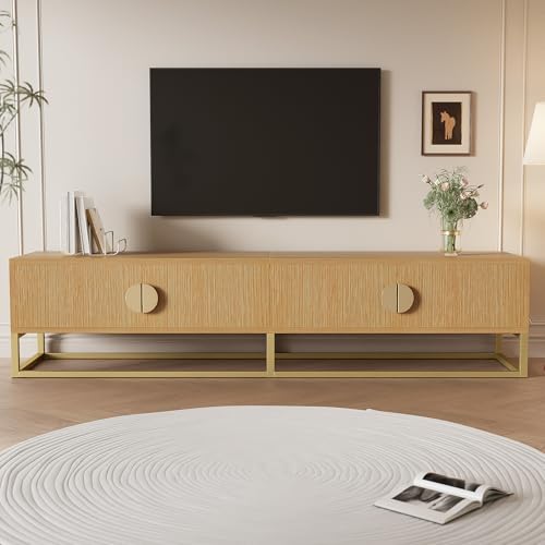 Doyisy 180 cm TV-Schrank mit Holzmaserung – moderner Esszimmerschrank, 4 Türen, halbrunde Griffe 180x40x40 cm von Doyisy