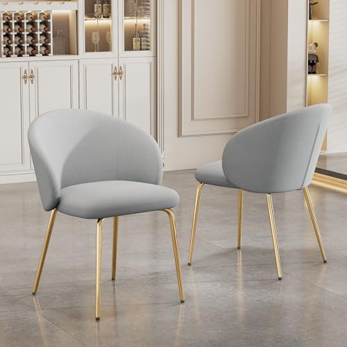 Doyisy 2 St Eleganter Esszimmerstuhl Mit Samtbezug, Bequeme Esszimmerstühle Mit Armlehne Und Goldenen Metallbeinen, Stilvolle Wohnzimmer Stühle Für Modernes Esszimmer Und Küche 56x56x76CM (Grau) von Doyisy