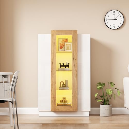 Doyisy 74x40x120cm Wohnzimmerschrank mit 3 Türen, transparente Türen, Vitrine Hochglanz mit LED, Bücherschrank mit Glasablagen und Schublade,Standvitrine Doyisy 74x40x120cm Wohnzimmerschrank mit 3 Türen, transparente Türen, Vitrine Hochglanz mit LED, Bücherschrank mit Glasablagen und Schublade,Standvitrine von Doyisy