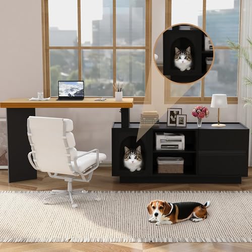 Doyisy Eckschreibtisch mit integriertem Tierhaus - 120 x 50 cm, MDF, verdickte Platte, für Home Office mit XL-Tierhöhle,L-förmiger Eckschreibtisch (Schwarz) von Doyisy