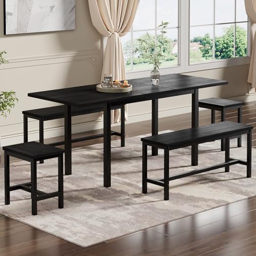 Doyisy Esstisch-Set (mit Esstisch, 4 Stühlen), klappbarer Speisetisch, 160 /120x 70 x 75 cm, Bietet Platz für 6 Personen, multifunktionaler ausziehbarer Esstisch, Esszimmerstühle, schwarz von Doyisy