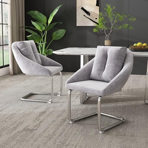 Doyisy Esszimmerstuhl aus Samt, 2er-Set mit Kissen, luxuriöser Drehstuhl für Wohnzimmer und Schlafzimmer, entspannender Drehstuhl, gewölbte Stützbeine (Grau) von Doyisy