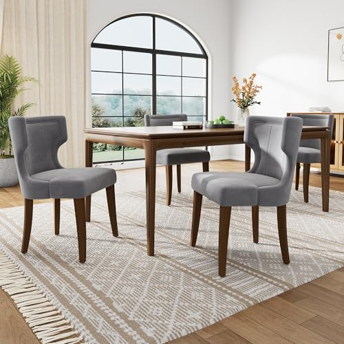 Doyisy Esszimmerstuhl aus Samt, 4er-Set mit Beinen aus Massivholz, Dickes Kissen, verstellbare Beine, Schlafzimmerstuhl, Küchenstuhl, Wohnzimmer-Loungesessel, 54x63x84CM Grau (4) von Doyisy