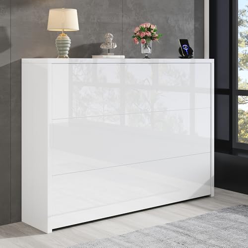 Doyisy Faltbarer Schreibtisch mit Rollen & Wireless Charger–Weiß Hochglanz–2-in-1 Sideboard & Arbeitsplatz,115×27×93 cm geschlossen, 95×51 cm Tischfläche, mit Regal & Anti-Kipp Doyisy Faltbarer Schreibtisch mit Rollen & Wireless Charger–Weiß Hochglanz–2-in-1 Sideboard & Arbeitsplatz,115×27×93 cm geschlossen, 95×51 cm Tischfläche, mit Regal & Anti-Kipp von Doyisy