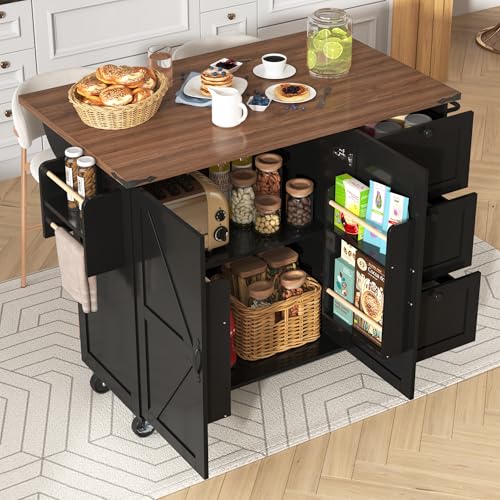 Doyisy Kücheninsel, Servierwagen mit ausziehbarer Arbeitsplatte, Küchenschrank,Speisewagen mit Holzmaserung, Speisewagen mit Zwei Türen und DREI Schubladen,Schwarz 140x45x92.5cm Doyisy Kücheninsel, Servierwagen mit ausziehbarer Arbeitsplatte, Küchenschrank,Speisewagen mit Holzmaserung, Speisewagen mit Zwei Türen und DREI Schubladen,Schwarz 140x45x92.5cm von Doyisy