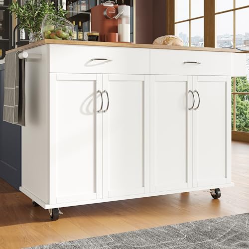 Doyisy Moderne Kücheninsel (106×50×90.5cm), Küchenschrank, buffetschrank, Speisewagen mit Holzmaserung, buffetschrank, Multifunktionale Esstisch mit Speicherraum, Weiß von Doyisy