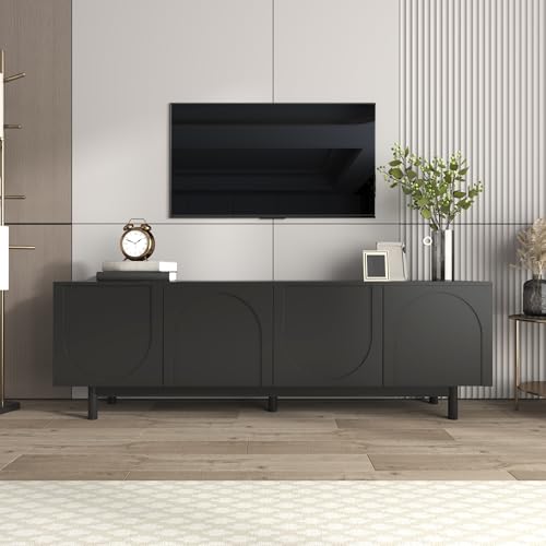 Doyisy Moderner schwarzer TV-Schrank – 175 x 38 x 56 cm, verstellbare Einlegeplatten, Leichte Lowboard-TV-Möbel im Luxussti von Doyisy