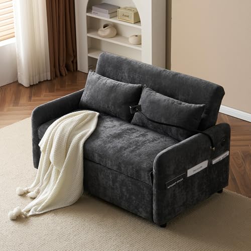 Doyisy Modernes Doppel-Klappschlafsofa, Multifunktionssofa mit Schlaffunktion, verstellbare Rückenlehne, Handyhalter, USB-Ladeanschluss 129 * 76 * 81cm von Doyisy