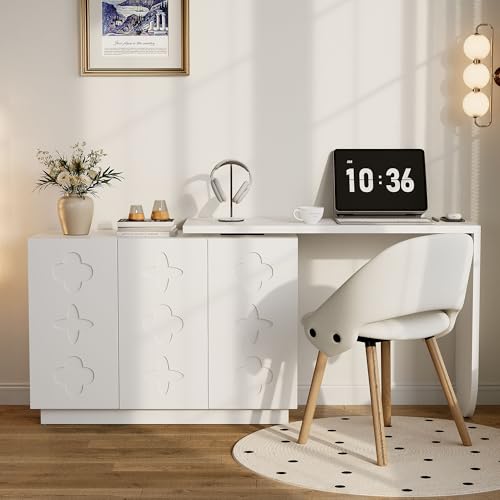 Doyisy Schreibtisch, drehbarer L-förmiger Eck-Computertisch, Bürotisch, Frisiertisch, weiß 110x40x75cm von Doyisy