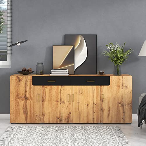 Doyisy Sideboard, Küchenschrank, Aufbewahrungsschrank, 208 x 39.5 x 80 cm, Kommode mit 4 Türen, 2 Schubkästen, Buffets von Doyisy