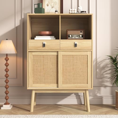 Doyisy Sideboard 80x39,5x120 cm, Türen mit Echtem Rattangeflecht, Zwei Schubladen, 2 Türen und Zwei Offene Fächer, 28 cm Hohe Tischbeine Doyisy Sideboard 80x39,5x120 cm, Türen mit Echtem Rattangeflecht, Zwei Schubladen, 2 Türen und Zwei Offene Fächer, 28 cm Hohe Tischbeine von Doyisy