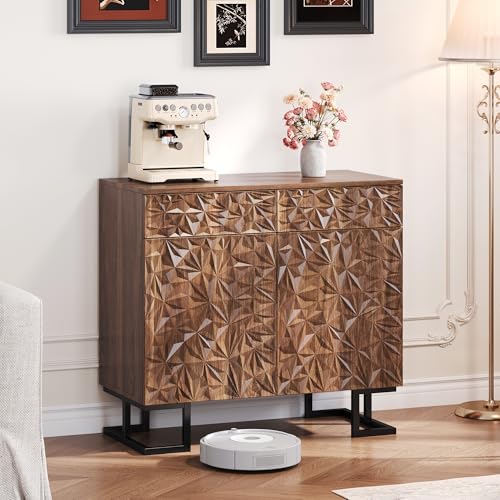 Doyisy Sideboard Kommode 80×40×78cm–Serie Blattpoesie–Dunkle Walnussoptik mit Blätterrelief–Metallbeine,2 Schubladen&2 Türen–Grifflose Anrichte für Wohnzimmer&Esszimmer Doyisy Sideboard Kommode 80×40×78cm–Serie Blattpoesie–Dunkle Walnussoptik mit Blätterrelief–Metallbeine,2 Schubladen&2 Türen–Grifflose Anrichte für Wohnzimmer&Esszimmer von Doyisy