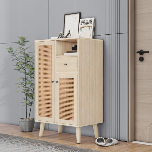 Doyisy Sideboard in Holzoptik, 2 Rattantüren, 1 Schublade, Eckschrank, Kommode, Standschrank Stauschrank Sideboard mit großem Stauraum, 60 * 40 * 101cm von Doyisy