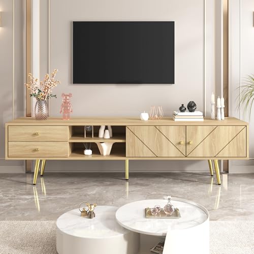 Doyisy TV-Schrank 160 cm mit Goldfüßen, Zwei Schubladen und Einzigartig Gestalteten Türen von Doyisy
