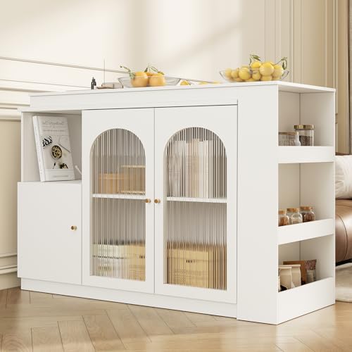 Doyisy Um 360° drehbarer Bartisch (Hauptkörper 120 x 40 x 97 cm), moderner und einfacher weißer rotierender ESS- und Barschrank, multifunktionaler Aufbewahrungsschrank mit Glastür (Weiß) von Doyisy