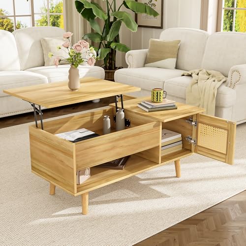 Eleganter Couchtisch mit anhebbarer Tischplatte und Rattan-Türen, Holzfarbe mit schwarzen Akzenten, ideal für das Wohnzimmer – Praktischer Stauraum und funktionales Design 103x50x46cm Eleganter Couchtisch mit anhebbarer Tischplatte und Rattan-Türen, Holzfarbe mit schwarzen Akzenten, ideal für das Wohnzimmer – Praktischer Stauraum und funktionales Design 103x50x46cm von Doyisy