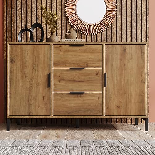 Kommode mit 2 Türen und 3 Schubladen, 120 x 40 x 76 cm in Dunkle Eiche, Verstellbare Ablage, Sideboard Highboard für Schlafzimmer & alle Wohnräume von Doyisy