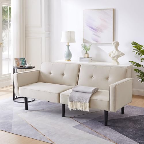 Multifunktionales verstellbares Sofabett, 2-in-1-Sofabett, Zweisitzer-Sofa, unabhängig verstellbare Doppelrückenlehnen, mit Schlaffunktion, Baumwoll-Leinen-Stoff, hochdichter Schaumstoff (Beige) von Doyisy