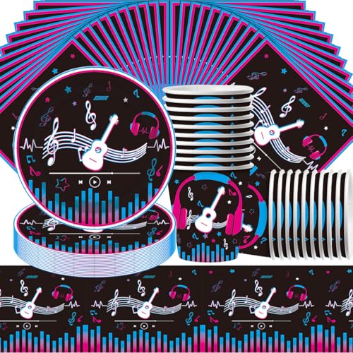 Musik Note Partygeschirr Set,Doyomtoy Serve 20 Gäste Musik unter dem Motto Geburtstag Partygeschirr,Tischdecken,Teller,Tassen,Servietten für Partyzubehör Geburtstag von Doyomtoy
