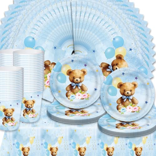 Plüschbär Partygeschirr Set,Doyomtoy Plüschbär Babyparty Deko Serve 20 Gäste Geburtstag Partygeschirr,Tischdecken,Teller,Tassen,Servietten für Partyzubehör Geburtstag Plüschbär Partygeschirr Set,Doyomtoy Plüschbär Babyparty Deko Serve 20 Gäste Geburtstag Partygeschirr,Tischdecken,Teller,Tassen,Servietten für Partyzubehör Geburtstag von Doyomtoy
