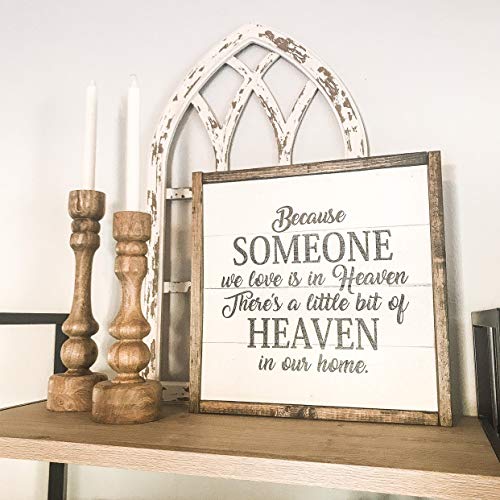 Dozili Holzschild, Motiv Because Someone We Love is in Heaven There's A Little Bit of Heaven in Our Home, rustikales Holzschild, 30,5 x 30,5 cm von Dozili