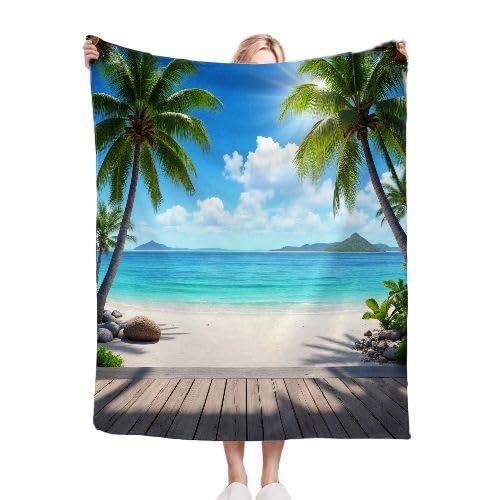 Dozrmey Kuscheldecke Flauschig Strandlandschaft, Pflegeleicht Sofadecke 75x100 cm für Erwachsene, Weiche Flanell Krabbeldecke für Kleinkinder, Warm Plüsch Decke Couchdecke für Haustier von Dozrmey