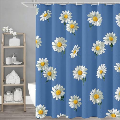Duschvorhang 120x200 cm, WeißE Blumen Duschvorhang Blau Muster mit 12 Duschrollo Haken, Wasserdicht Shower Curtains, Beschwerter Saum, Polyester Badevorhänge mit Ösen für Badezimmer Deko,Model319 von Dozsconz