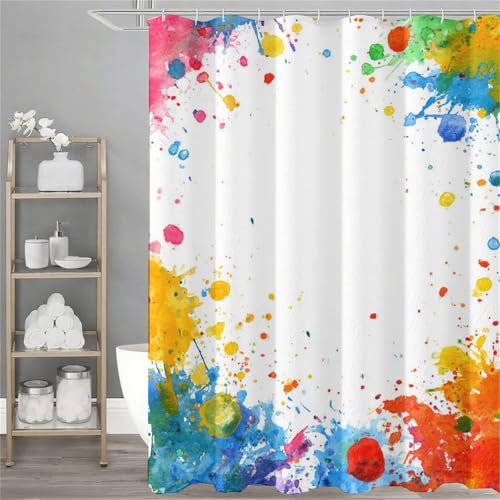 Duschvorhang 140x200 cm, Kunst Duschvorhang Farbe Muster mit 12 Duschrollo Haken, Wasserdicht Shower Curtains, Beschwerter Saum, Waschbar Polyester Badevorhänge mit Ösen für Badezimmer Deko,Model346 von Dozsconz