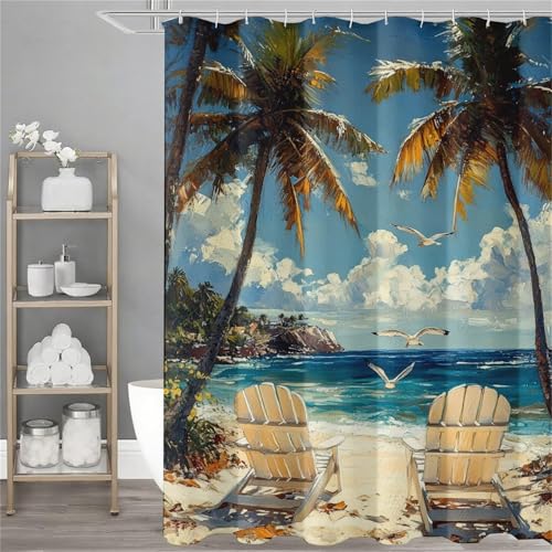 Duschvorhang 140x200 cm, Landschaft Duschvorhang Strand Muster mit 12 Duschrollo Haken, Wasserdicht Shower Curtains, Beschwerter Saum, Polyester Badevorhänge mit Ösen für Badezimmer Deko,Model280 Duschvorhang 140x200 cm, Landschaft Duschvorhang Strand Muster mit 12 Duschrollo Haken, Wasserdicht Shower Curtains, Beschwerter Saum, Polyester Badevorhänge mit Ösen für Badezimmer Deko,Model280 von Dozsconz