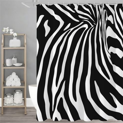 Duschvorhang 150x180 cm, Kunst Duschvorhang Zebra-Print Muster mit 12 Duschrollo Haken, Wasserdicht Shower Curtains, Beschwerter Saum, Polyester Badevorhänge mit Ösen für Badezimmer Deko,Model334 von Dozsconz