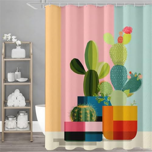 Duschvorhang 240x180 cm, Anlage Duschvorhang Kaktus Muster mit 12 Duschrollo Haken, Wasserdicht Shower Curtains, Beschwerter Saum, Waschbar Polyester Badevorhänge mit Ösen für Badezimmer Deko,Model340 von Dozsconz