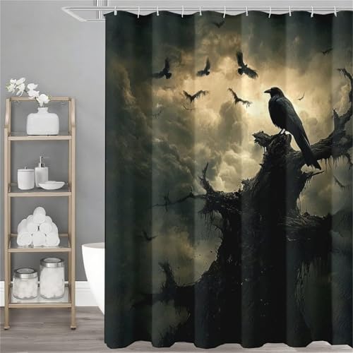 Filialen Duschvorhang 240x180cm, Duschvorhang KräHe mit 12 Duschrollo Kunststoff Haken, Wasserdicht Polyester, Beschwerter Saum, Waschbar, Schnelltrocknend, Zimmer Deko, Geschenke für Frauen,Model318 von Dozsconz
