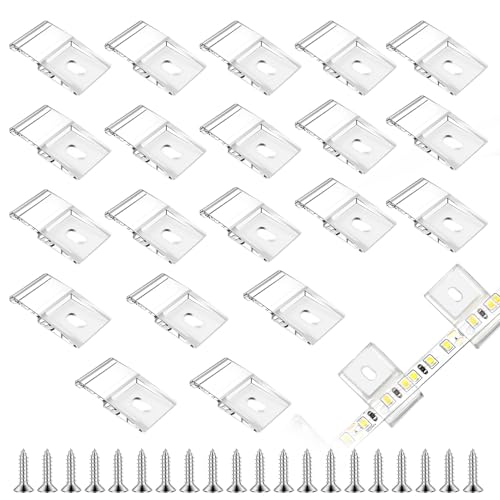 20 Stück Transparente Lichtstreifen-clips Selbstklebend, LED Halterung Strip Befestigung Clips Selbstklebend, Ransparente Lichtstreifen-clips für Organizer, Büro, PC, Ladegerät, Lampe, LED Strip von Dozylive
