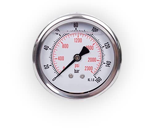 Manometer Glycerin axialer Anbindung Edelstahl IP65 63mm mit Rückanschluss 1/4 Glycerin (0-160 bar) von Dpm tapes