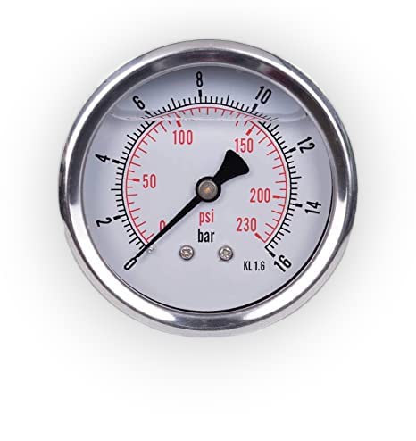 Manometer Glycerin axialer Anbindung Edelstahl IP65 63mm mit Rückanschluss 1/4 Glycerin (0-16 bar) von Dpm tapes