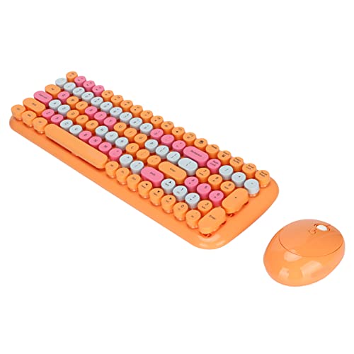 Dpofirs 2.4G Wireless Keyboard Mouse Combo, Bunte Tastatur mit Runder Tastenkappe Mehrfarbig Niedlich Kompatibel mit PC, Computer, Laptop (Candy XR Leuchtend orange Mischfarbe) von Dpofirs