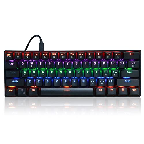 Dpofirs 61 Tasten Professionelle mechanische Tastatur mit blauem mechanischem Schalter, universelle mechanische Tastatur mit LED-Hintergrundbeleuchtung für Computer, Gaming Black Wired Keyboard von Dpofirs