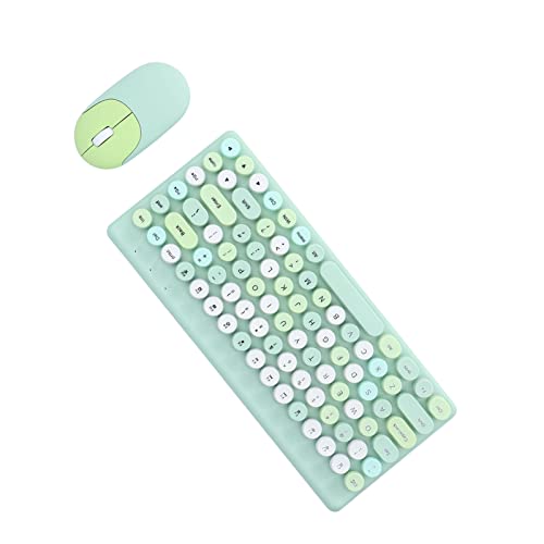 Dpofirs Drahtlose Tastatur und Maus Mehrfarbig Dünnschichttechnologie, Kabellose Tastatur mit Funkmaus mit 86 Tasten Ergonomisch,1200 DPI Schräges Panel für Büro (Grün) von Dpofirs