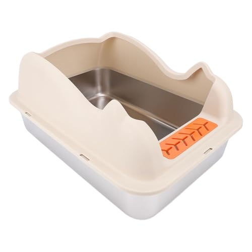 Dpofirs Edelstahlkatze Katzentoilette mit Deckel, Hochseitigem Metallstreu -Pfannenschale Anti -Spritzer mit Schaufeln, Extra Große Würfe Box für Große Katzen, Leicht Reinigung (Khaki) von Dpofirs